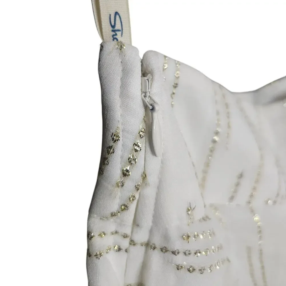 SHORE Coastal Boho Chiffon Maxi Skirt White Metallic Gold sz M | NWT $248 - Picture 4 of 8